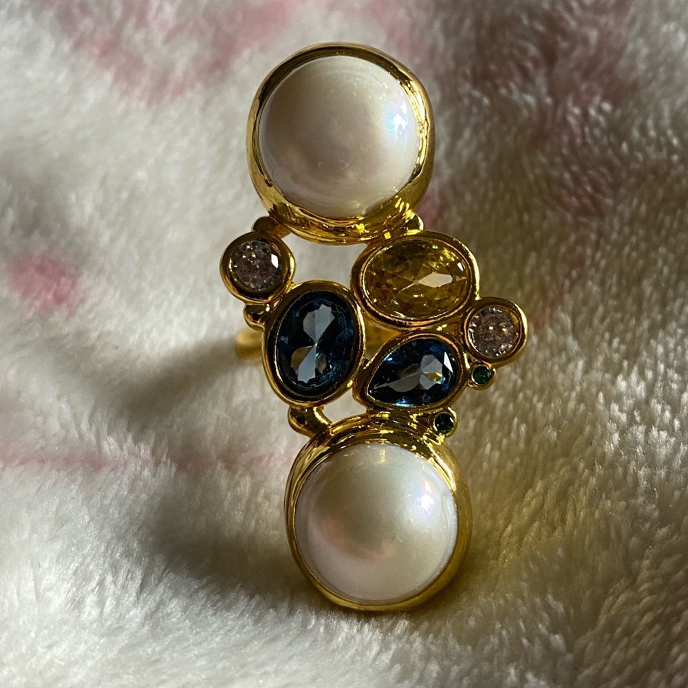 Real Pearl and Stone 18k GP Ring